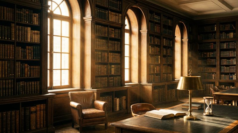 Old library archive with warm light