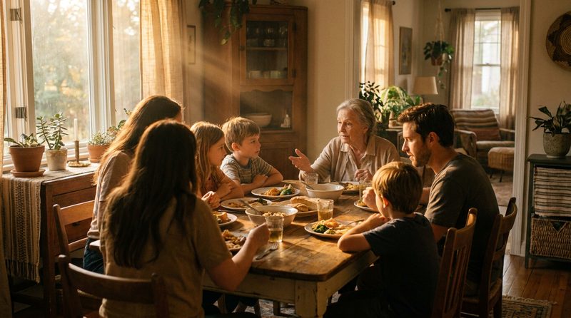 Multigenerational family at sunset